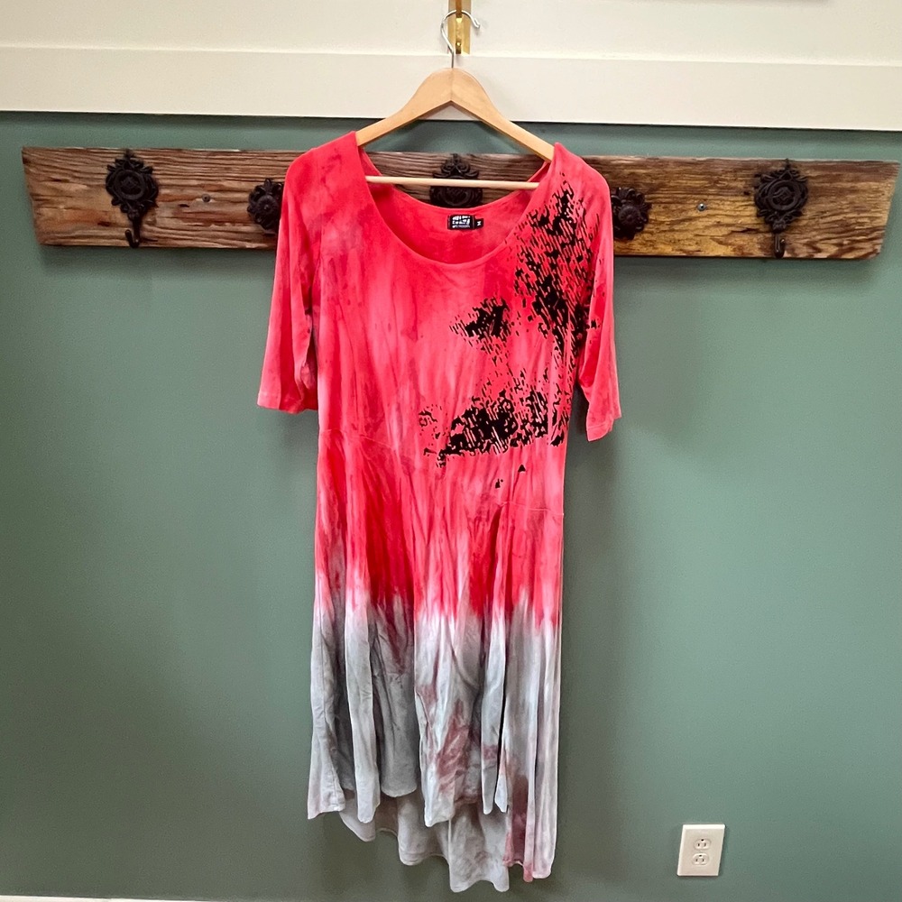 Art of Cloth Womens M Ombre‎ Hand Dyed Handkerchief Hem Dress Pink Grey Graphic
